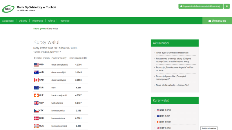 Cooperative Bank in Tuchola (Poland) - member of SGB group
