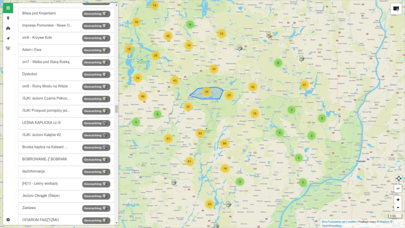 Tourism interactive web map of the Tuchola Forest area (region in Pomerania, northern Poland)