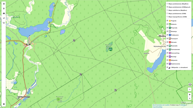 Tourism interactive web map of the Tuchola Forest area (region in Pomerania, northern Poland)