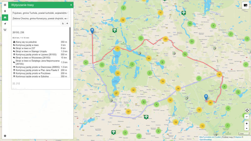 Tourism interactive web map of the Tuchola Forest area (region in Pomerania, northern Poland)