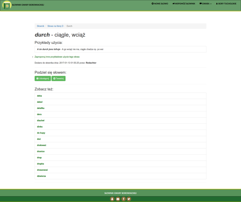 Regional dialect online dictionary of Tuchola Forest region